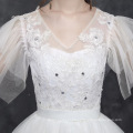 Cheap Wedding Gowns 2019 Bride Use Pregnant Wedding Party Dress V-neck Lace Design Puff Sleeves Ivory Bridal wedding Dress Gowns